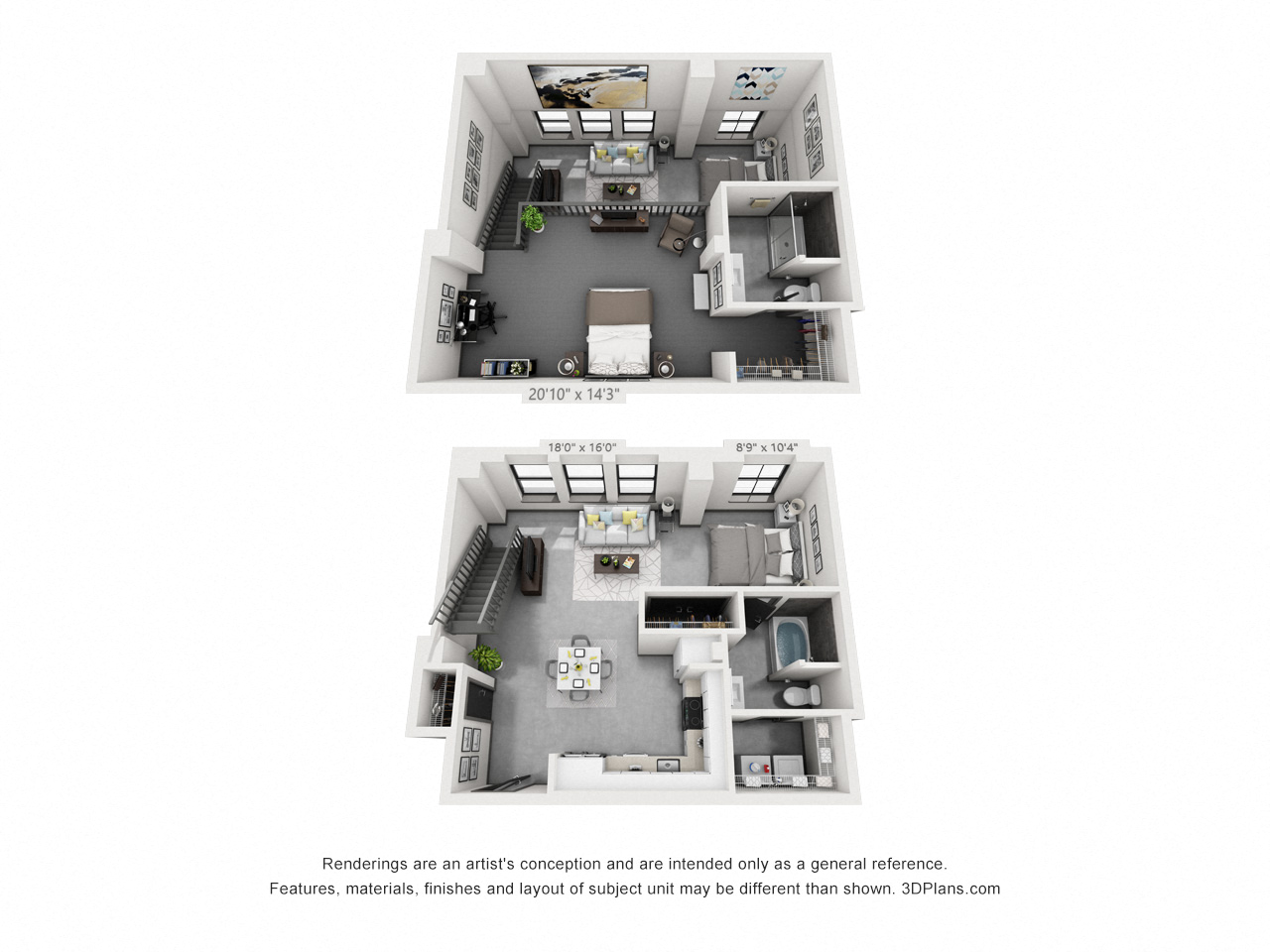 Floor plan for 2 beds, 2 baths, 1171 sqft